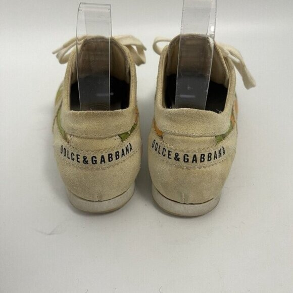 DOLCE & GABBANA Taupe Floral Suede Lace Up Vintage Y2K Sneakers Sz 36 - Picture 6 of 13